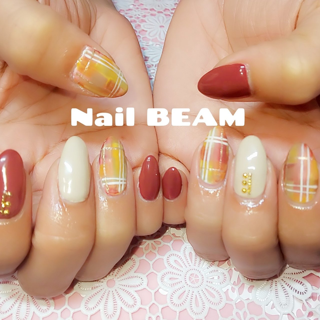 秋 冬 オールシーズン チェック タイダイ Nailbeamのネイルデザイン No ネイルブック