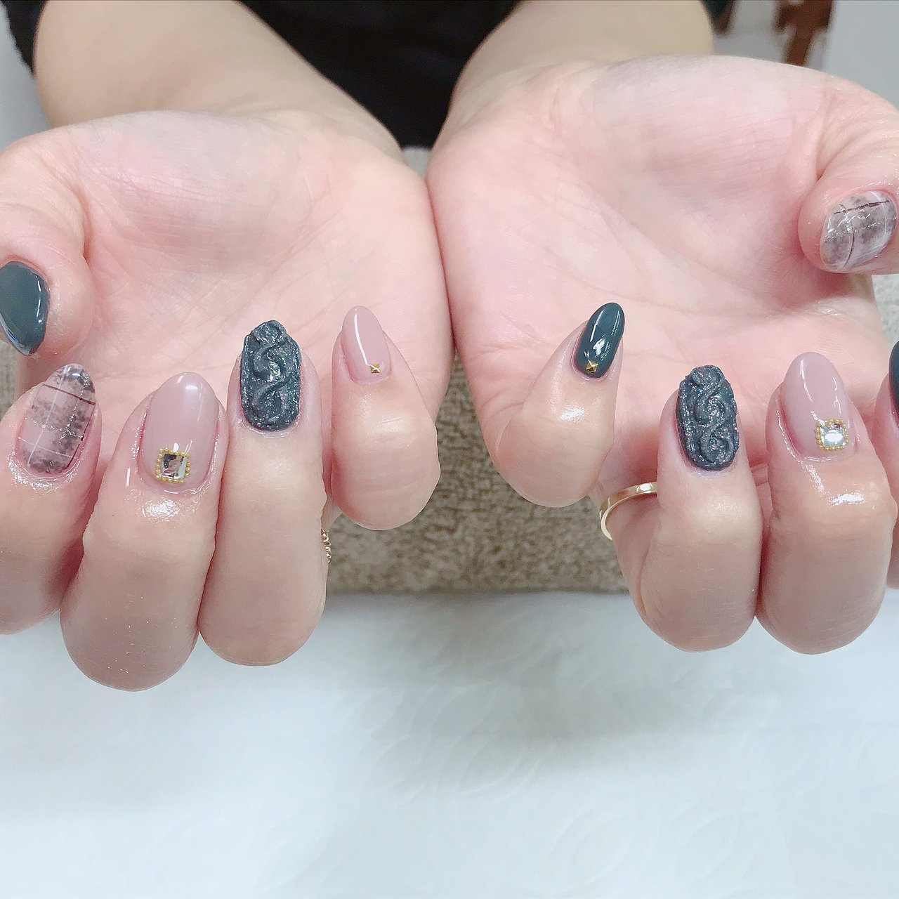 冬 ハンド チェック ツイード ニット Imのネイルデザイン No ネイルブック