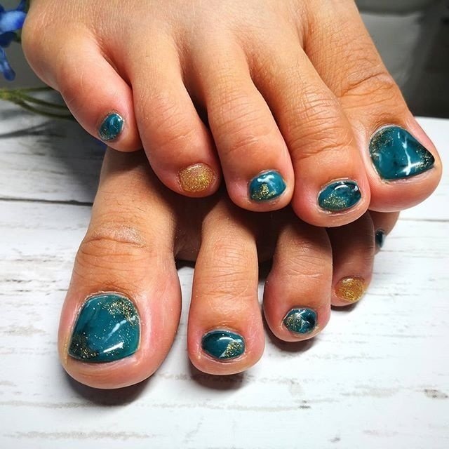 秋 フット グリーン ゴールド ジェル Mizuki0601のネイルデザイン No ネイルブック