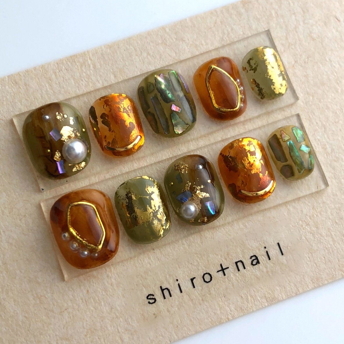 グリーン ブラウン ゴールド Shiro Nailのネイルデザイン No ネイルブック