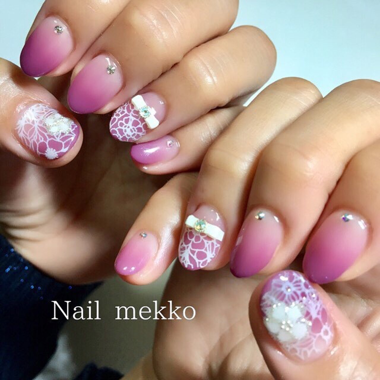 グラデーション フラワー レトロ リボン レース Nail Mekkoのネイルデザイン No ネイルブック