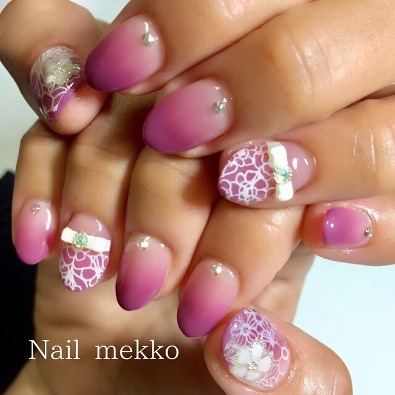 グラデーション フラワー レトロ リボン レース Nail Mekkoのネイルデザイン No ネイルブック