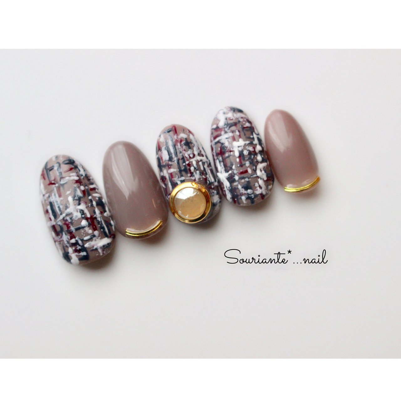 秋 冬 ハンド ツイード ジェルネイル Souriante Nailのネイルデザイン No ネイルブック