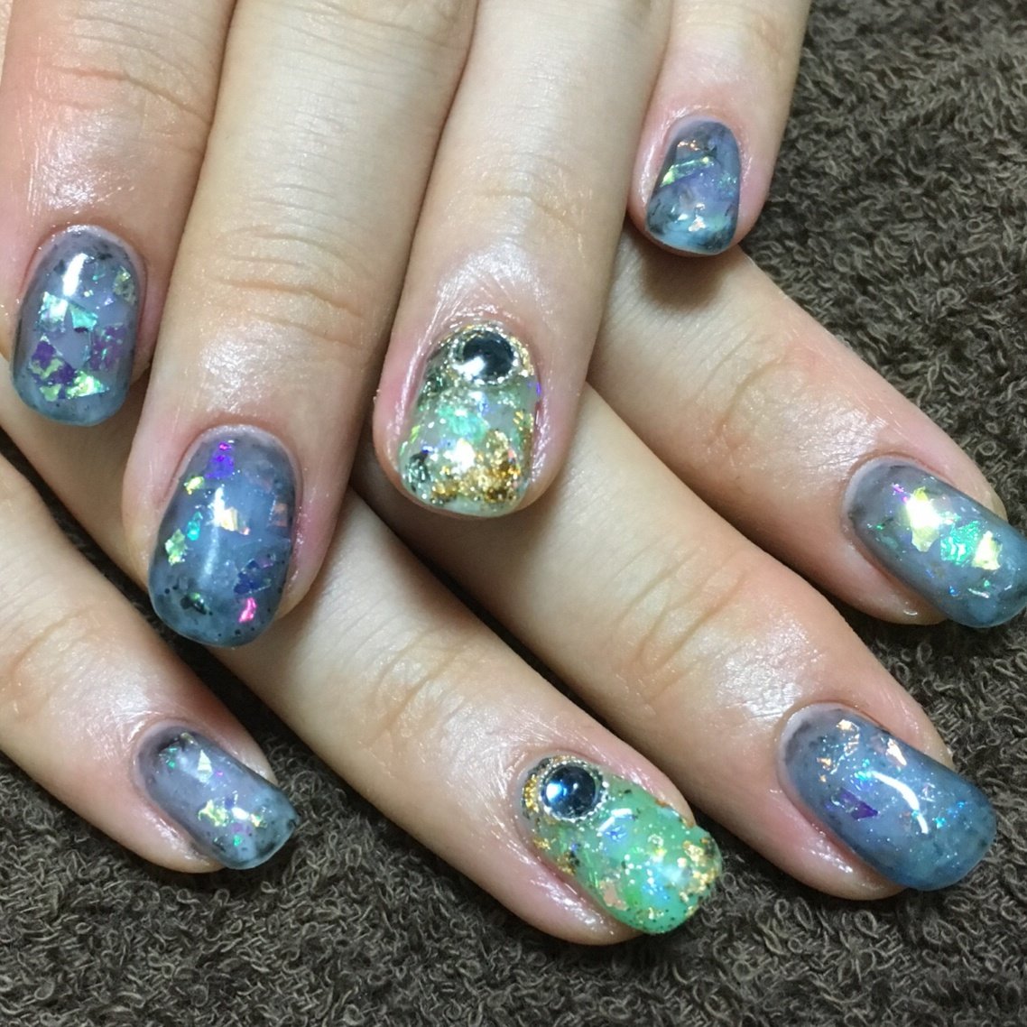 オールシーズン ハンド グリーン ターコイズ ブルー とむのネイルデザイン No 3706637 ネイルブック