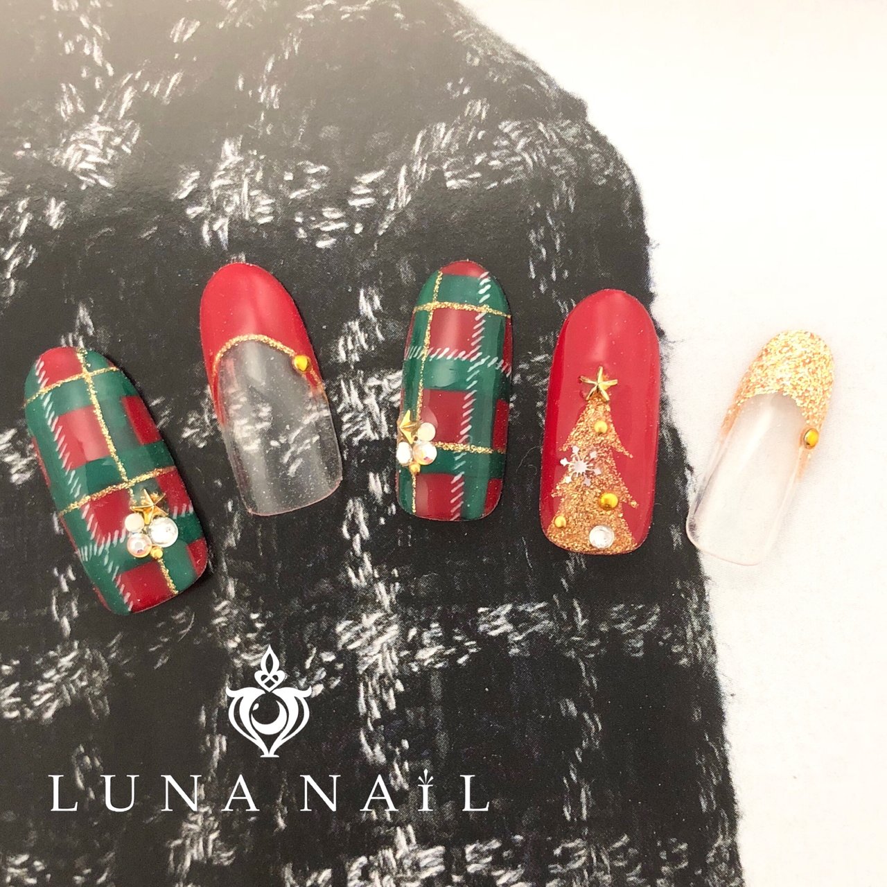 冬 クリスマス ハンド チェック ミディアム Luna Nail のネイルデザイン No ネイルブック