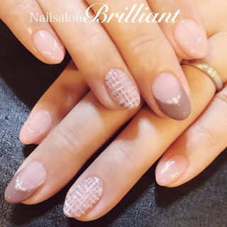 フレンチ ツイード ピンクベージュのネイルデザイン ネイルブック