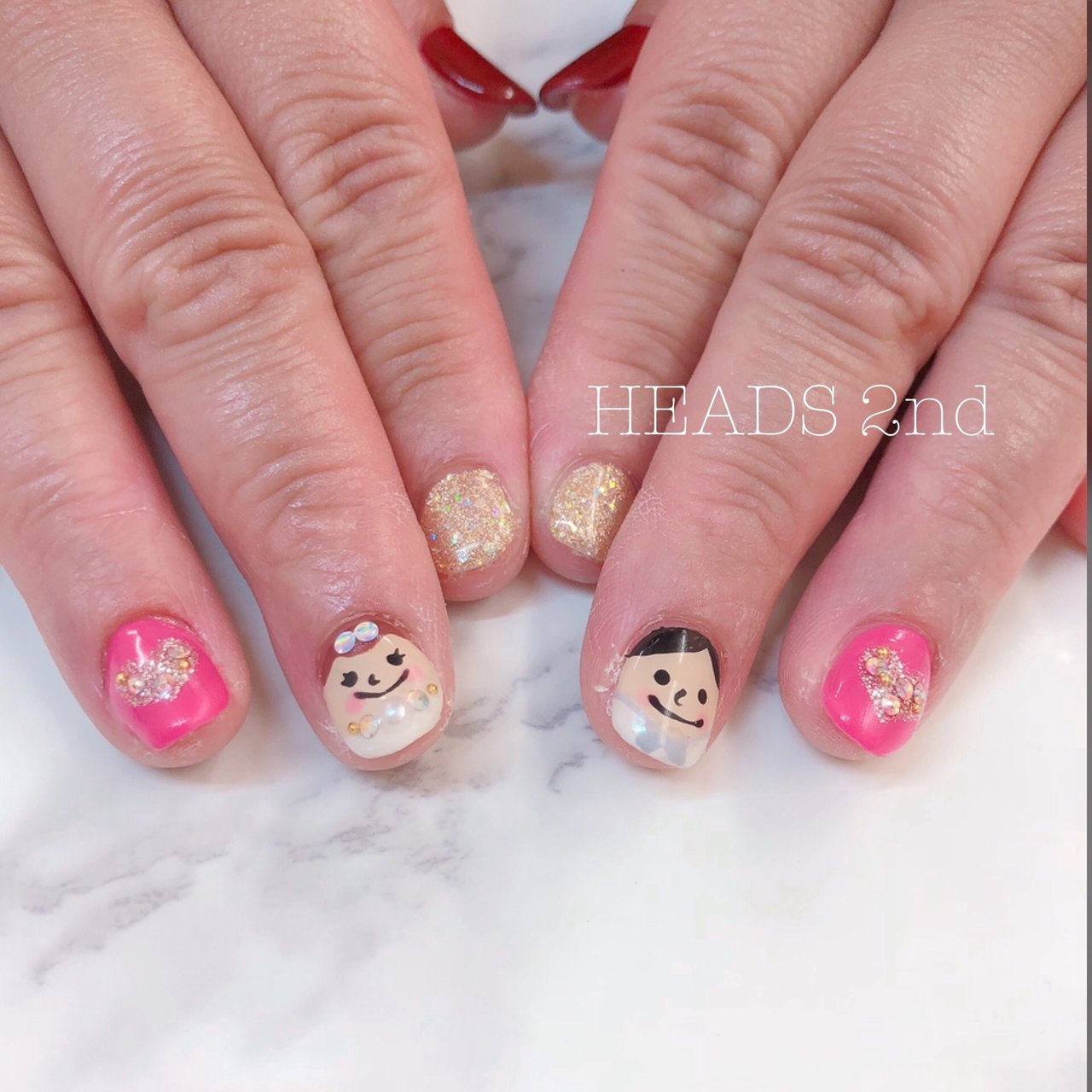 ブライダル ハンド ハート ショート ピンク Heads2nd Nailのネイルデザイン No ネイルブック