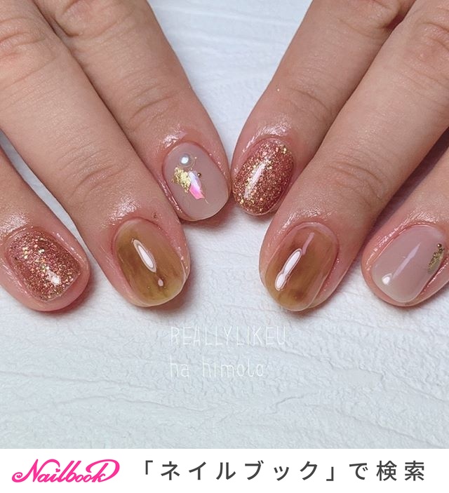 シンプル べっ甲 ディズニーネイルのネイルデザイン ネイルブック