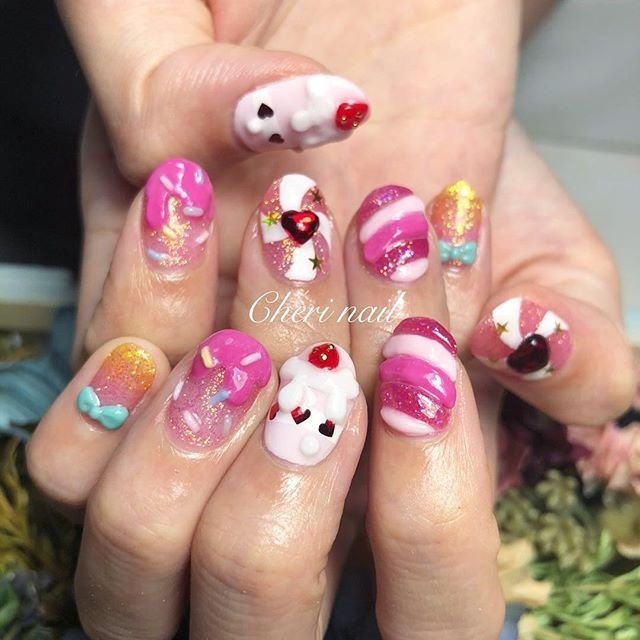 ハンド 3d デコ スイーツ ピンク Cheri Nailのネイルデザイン No ネイルブック