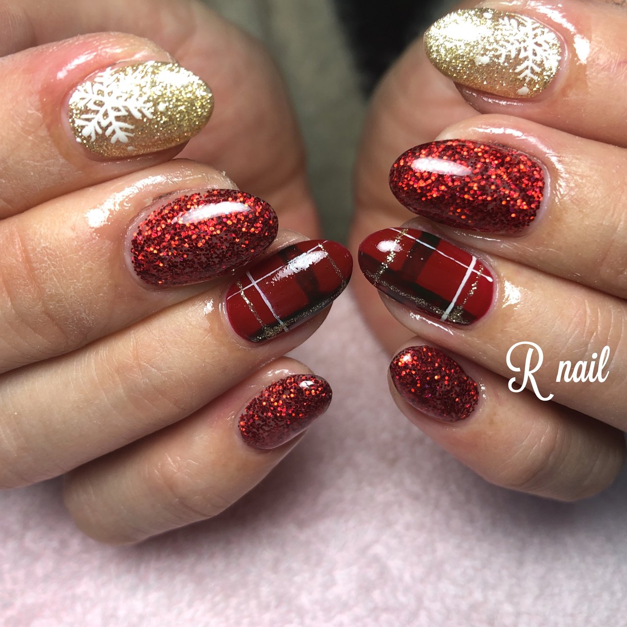 冬 クリスマス ハンド ラメ チェック R Nailのネイルデザイン No ネイルブック