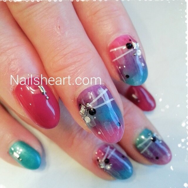 夏 ハンド タイダイ ショート カラフル Nailsheartのネイルデザイン No ネイルブック