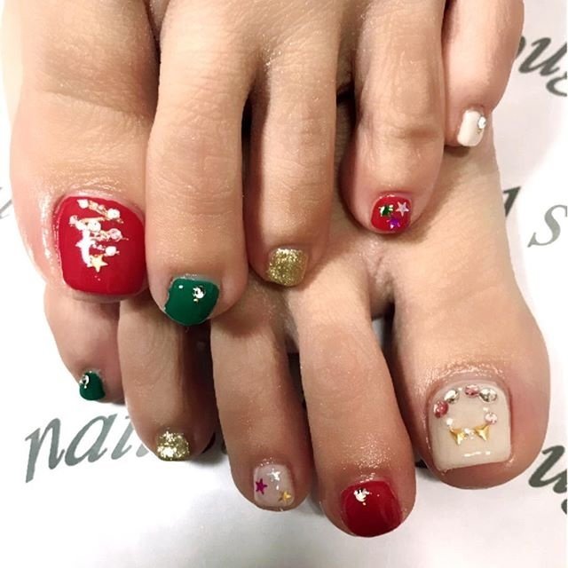 冬 クリスマス デート 女子会 フット 郡山 Nail Salon Rougeのネイルデザイン No ネイルブック