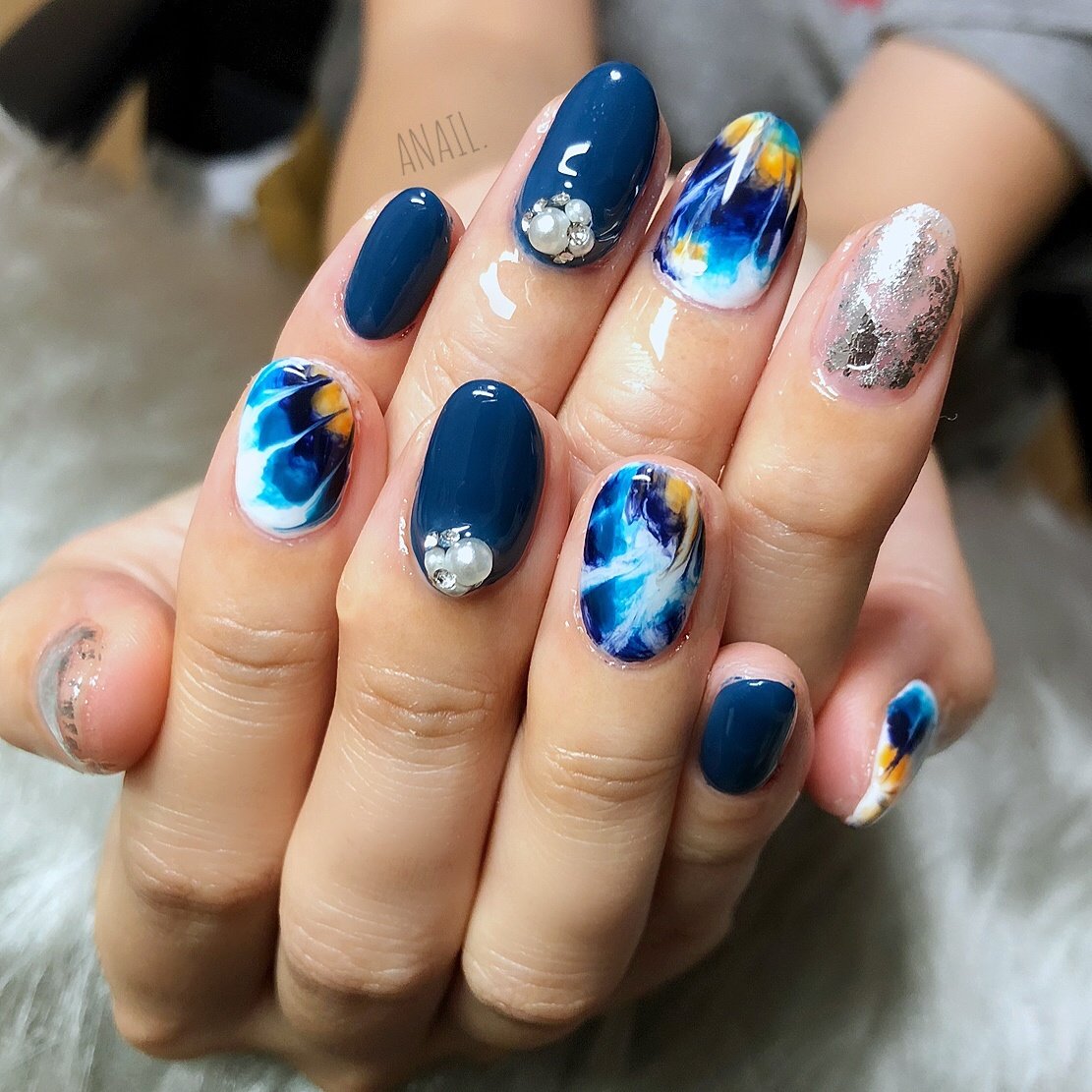 オールシーズン ライブ ハンド ワンカラー ビジュー Anri Reirei Anailのネイルデザイン No ネイルブック