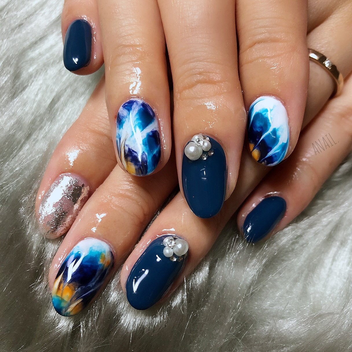 オールシーズン ライブ ハンド ワンカラー ビジュー Anri Reirei Anailのネイルデザイン No ネイルブック