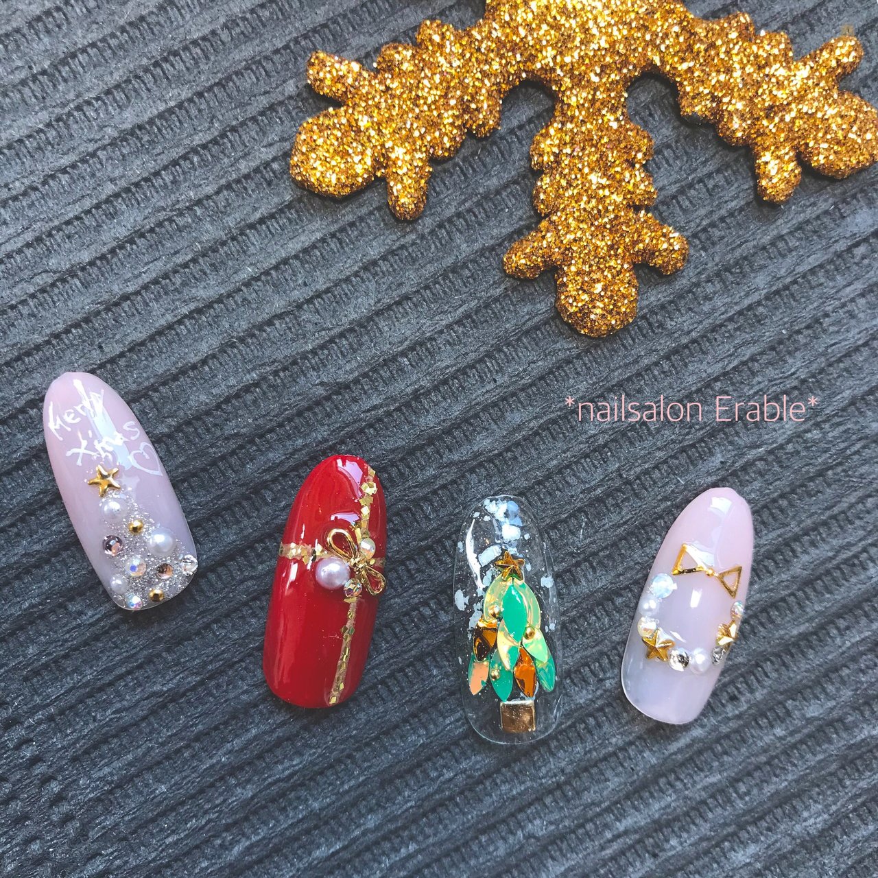 冬 クリスマス ハンド ジェル ネイルチップ Nailsalon Erableのネイルデザイン No ネイルブック