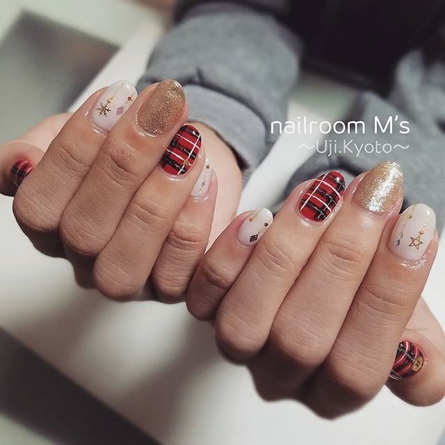 冬 クリスマス ハンド ラメ チェック Msnail123のネイルデザイン No ネイルブック