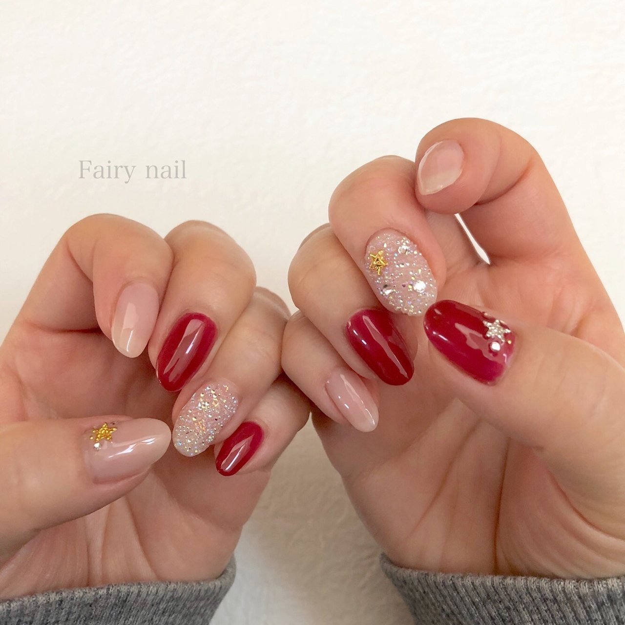 冬 クリスマス ハンド クリスタルピクシー レッド Fairy Nailのネイルデザイン No ネイルブック