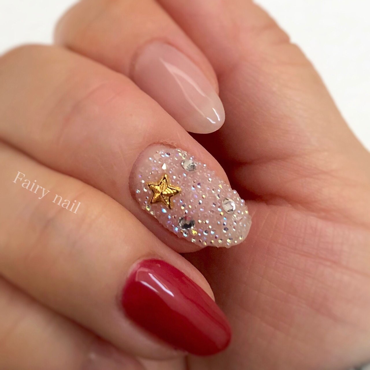 冬 クリスマス ハンド クリスタルピクシー レッド Fairy Nailのネイルデザイン No ネイルブック