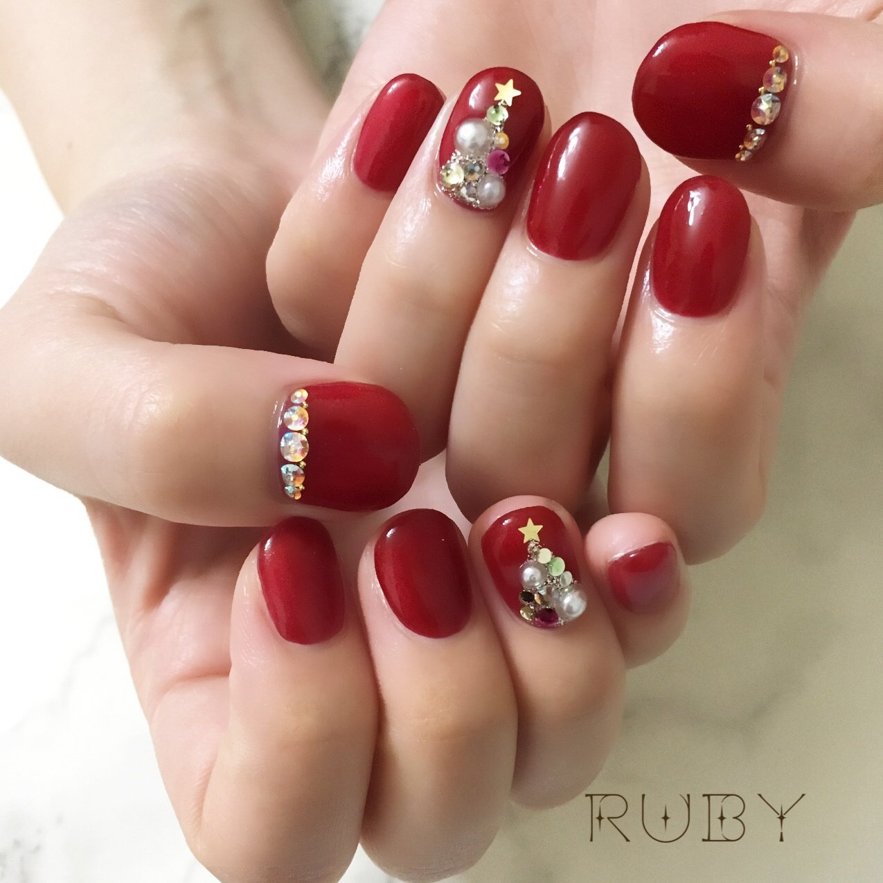 冬 クリスマス ハンド シンプル ワンカラー Ruby Nail07のネイルデザイン No ネイルブック