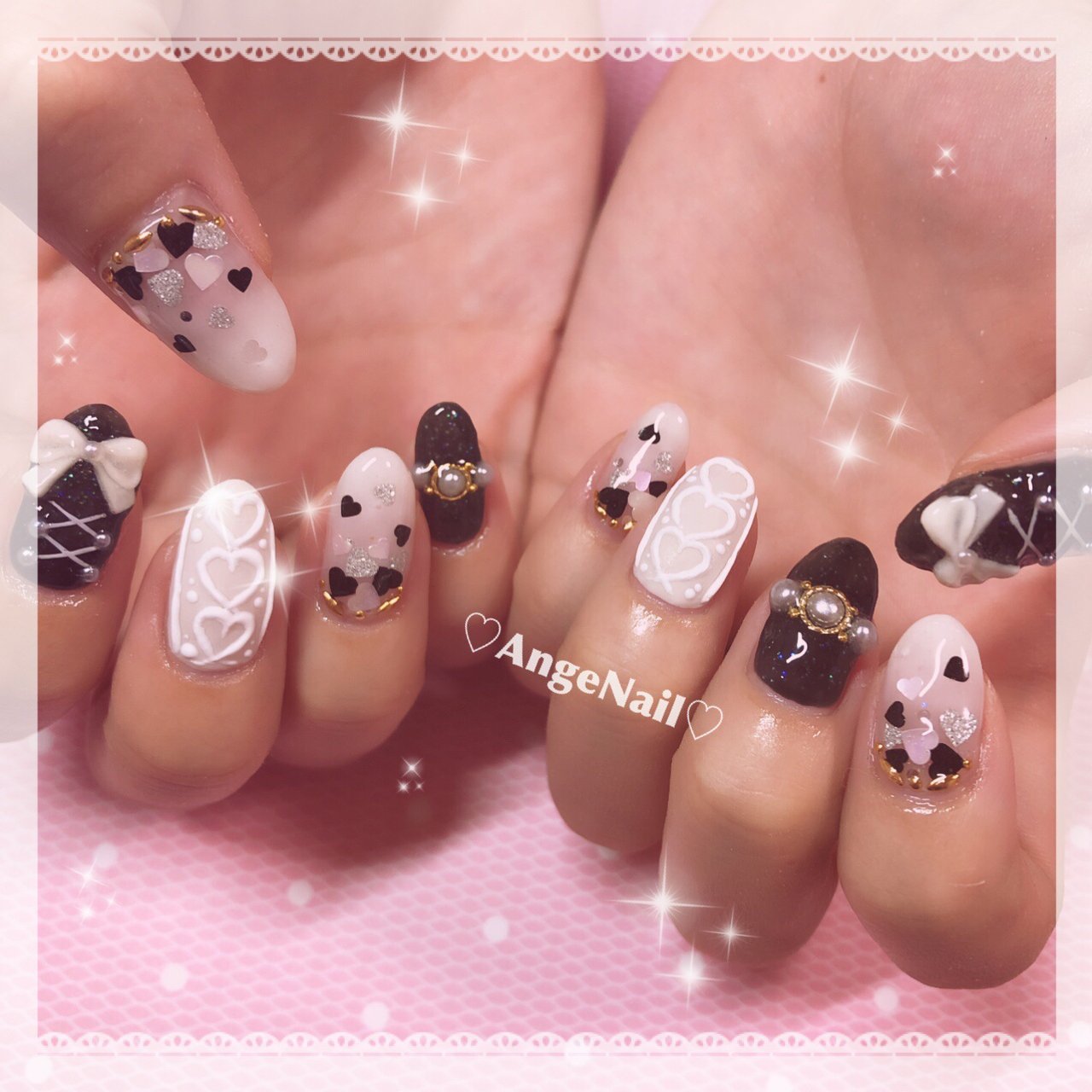 ハンド/ホワイト/ブラック - AngeNailのネイルデザイン[No.3772940