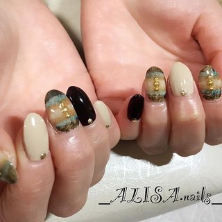ボヘミアン グリーン ブランケットネイルのネイルデザイン ネイルブック