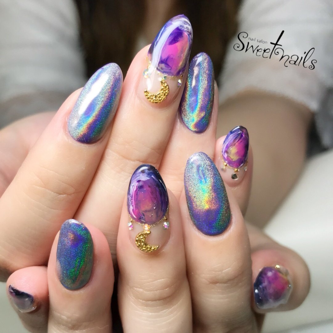 オールシーズン ハンド ビジュー ユニコーン ギャラクシー Sweet Nailsのネイルデザイン No ネイルブック