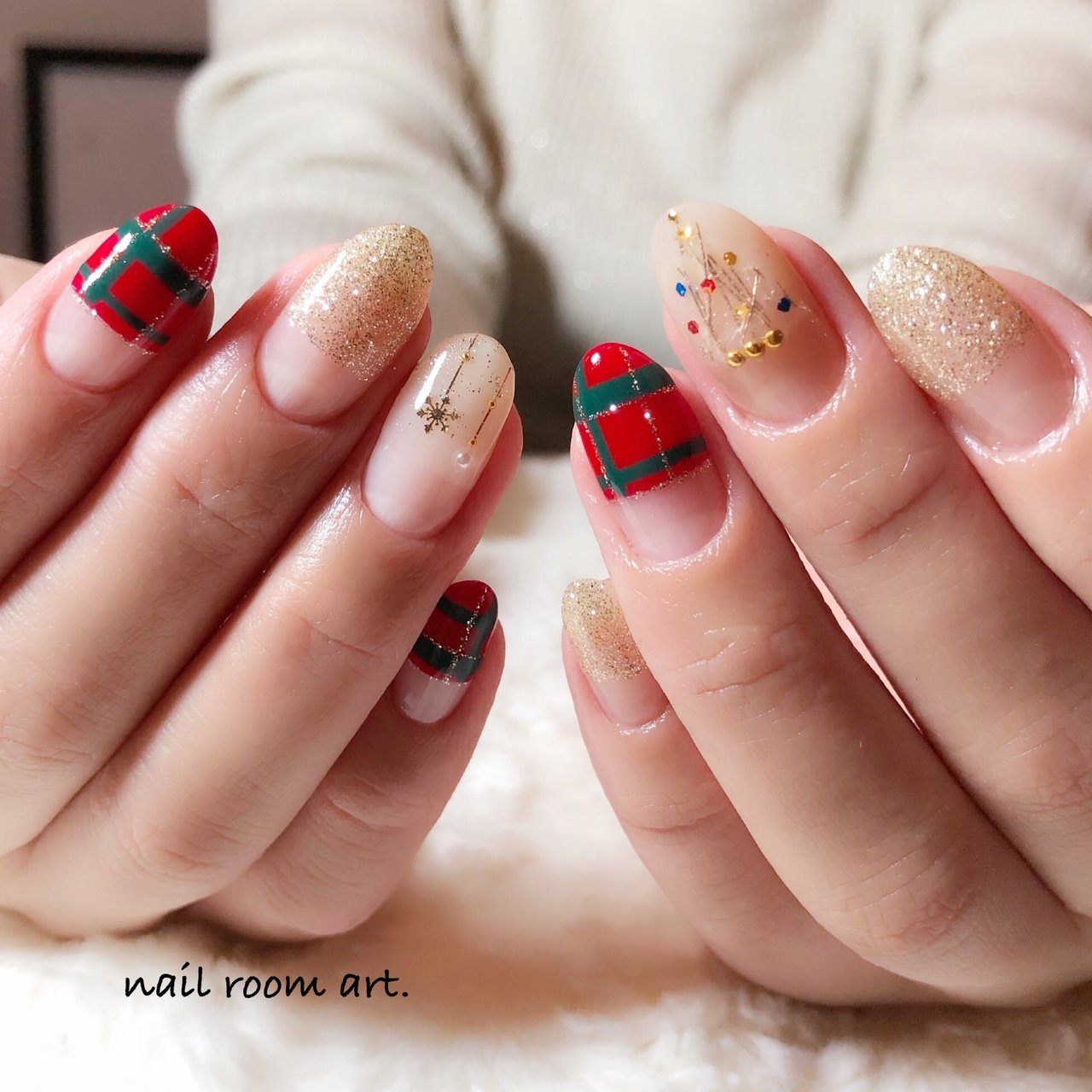 冬 クリスマス パーティー ラメ チェック Nail Room Art のネイルデザイン No ネイルブック