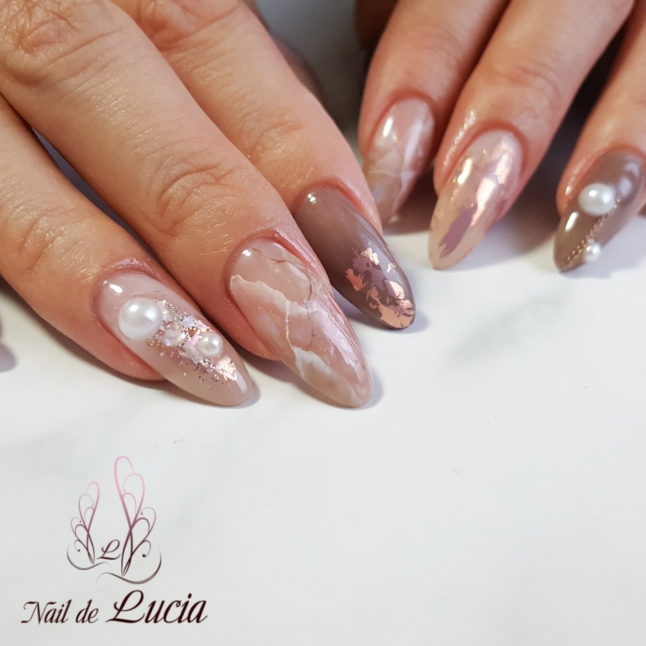 ハンド/パール/大理石/ニュアンス/ホイル - Nail de Lucia YUKAの