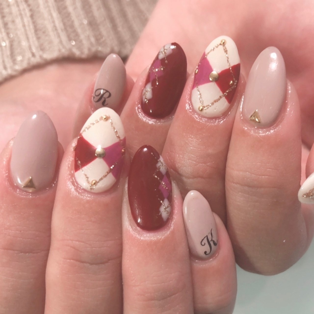 秋 冬 ハンド アーガイル ミディアム Nail Cherir Hのネイルデザイン No ネイルブック