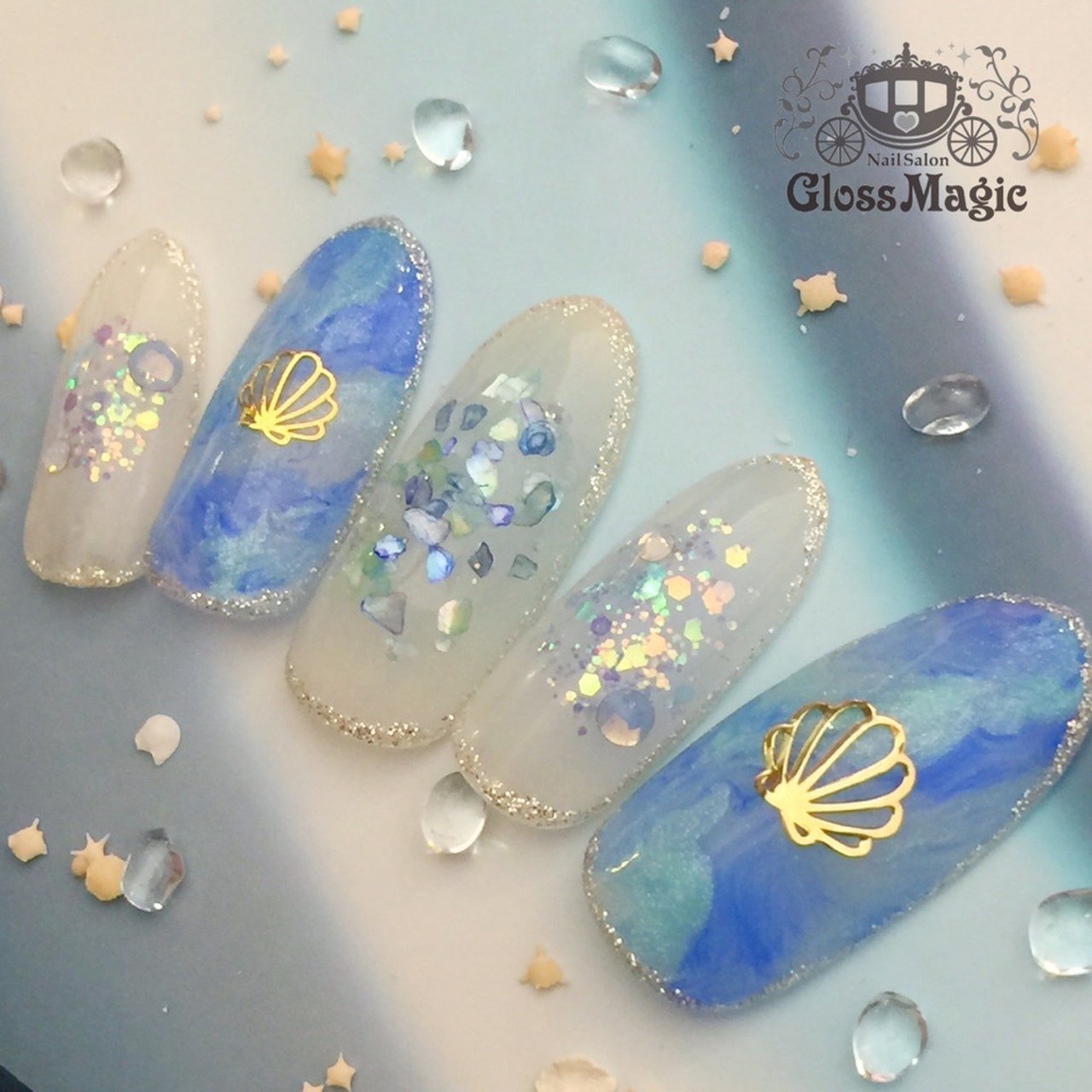 夏 海 ハンド ラメ シェル Yun のネイルデザイン No ネイルブック