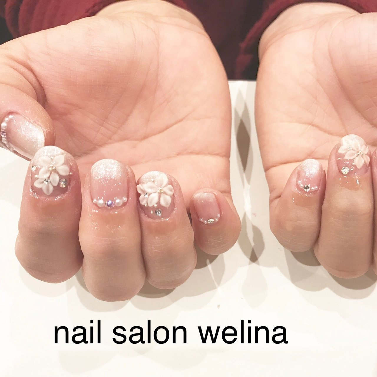 ブライダル ハンド 3d ショート ホワイト Nailsalonwelinaのネイル