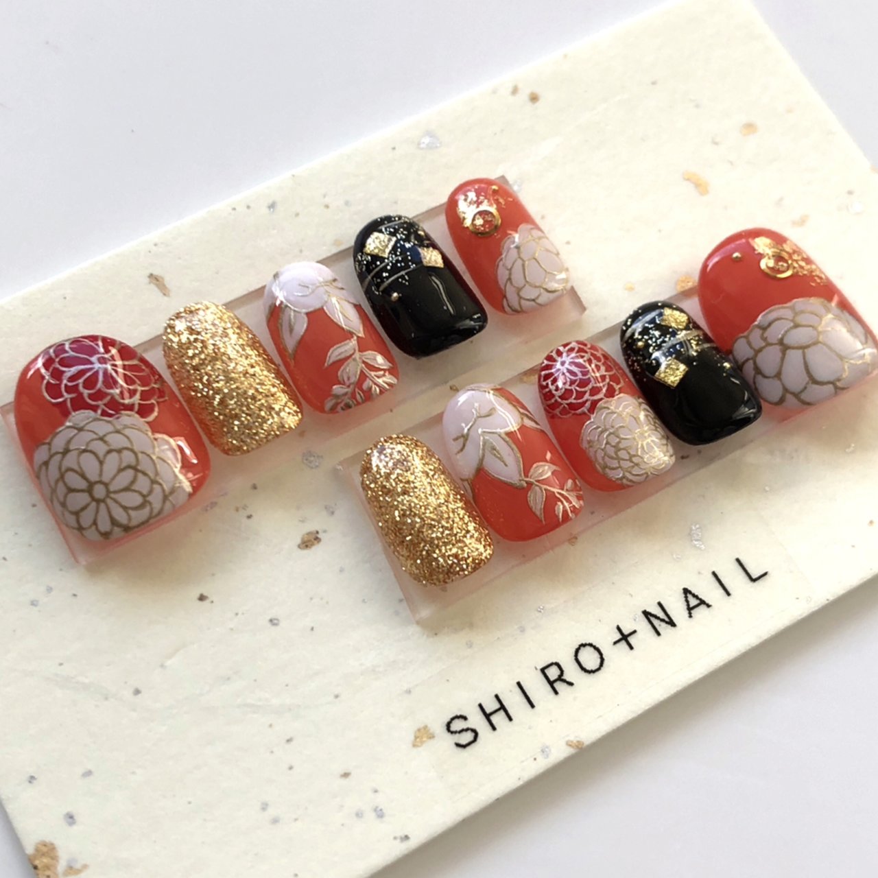 お正月 成人式 フラワー 和 オレンジ Shiro Nailのネイルデザイン No ネイルブック