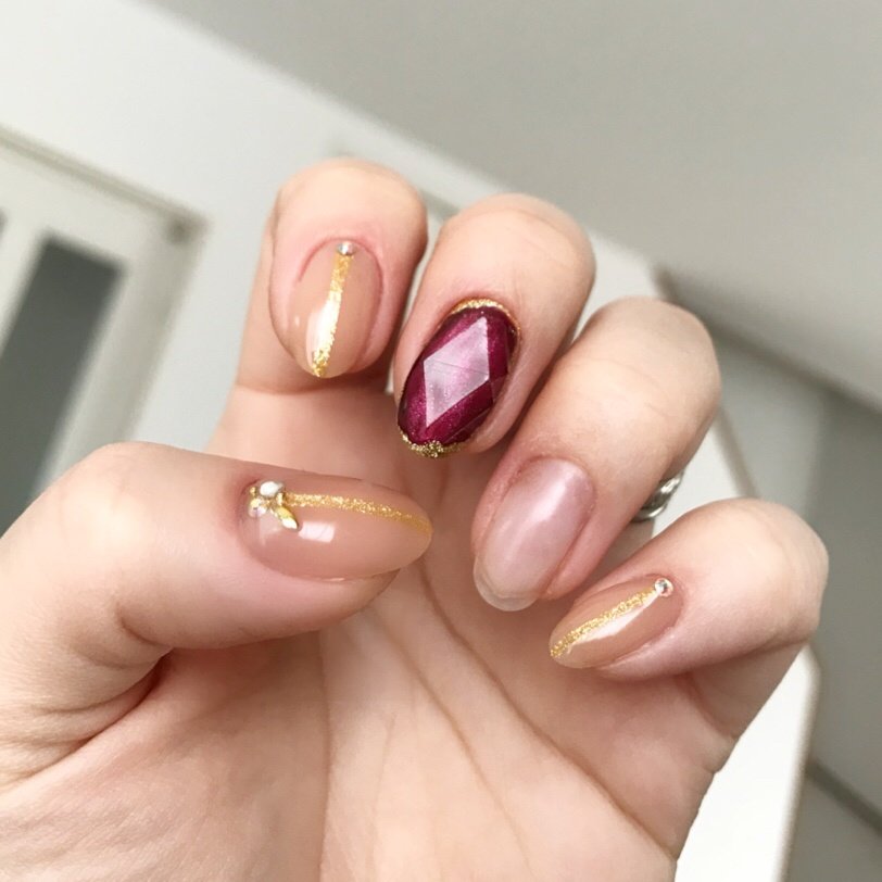 ハンド ワンカラー ミディアム ベージュ ネイビー Nakamumのネイルデザイン No ネイルブック