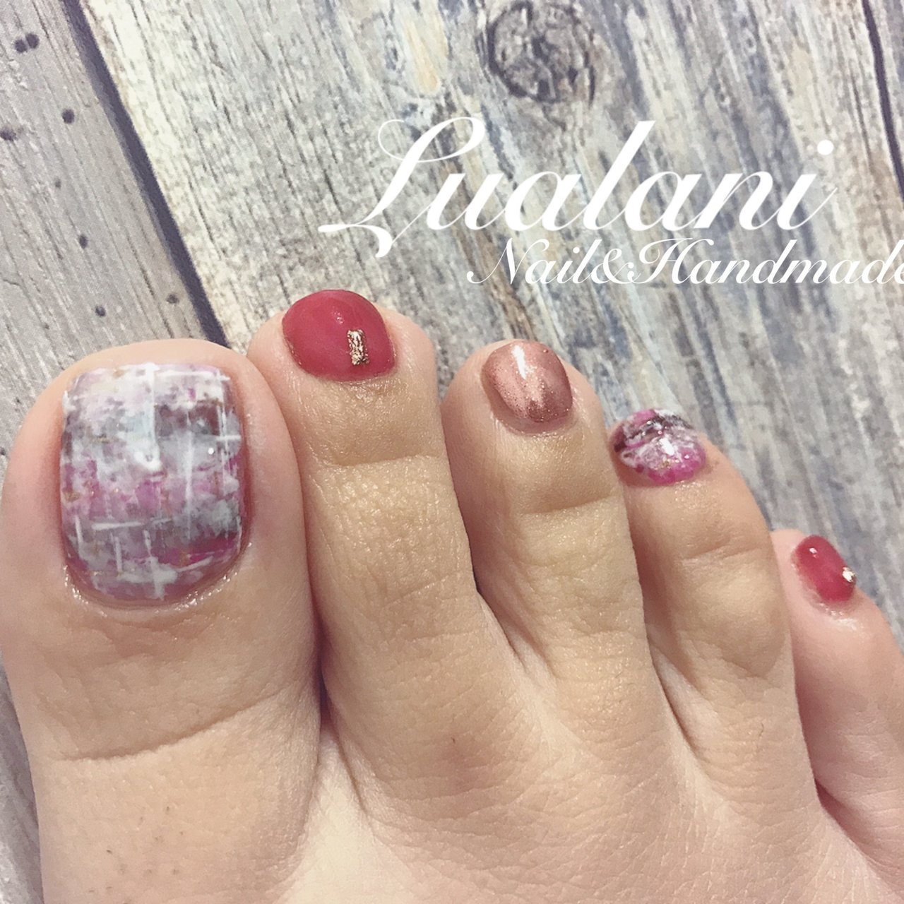 冬 フット ツイード ホワイト ピンク Lualani Nailのネイルデザイン No ネイルブック