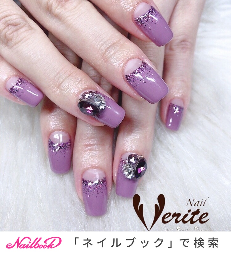 オールシーズン ハンド フレンチ ミディアム パープル Nail Veriteのネイルデザイン No ネイルブック