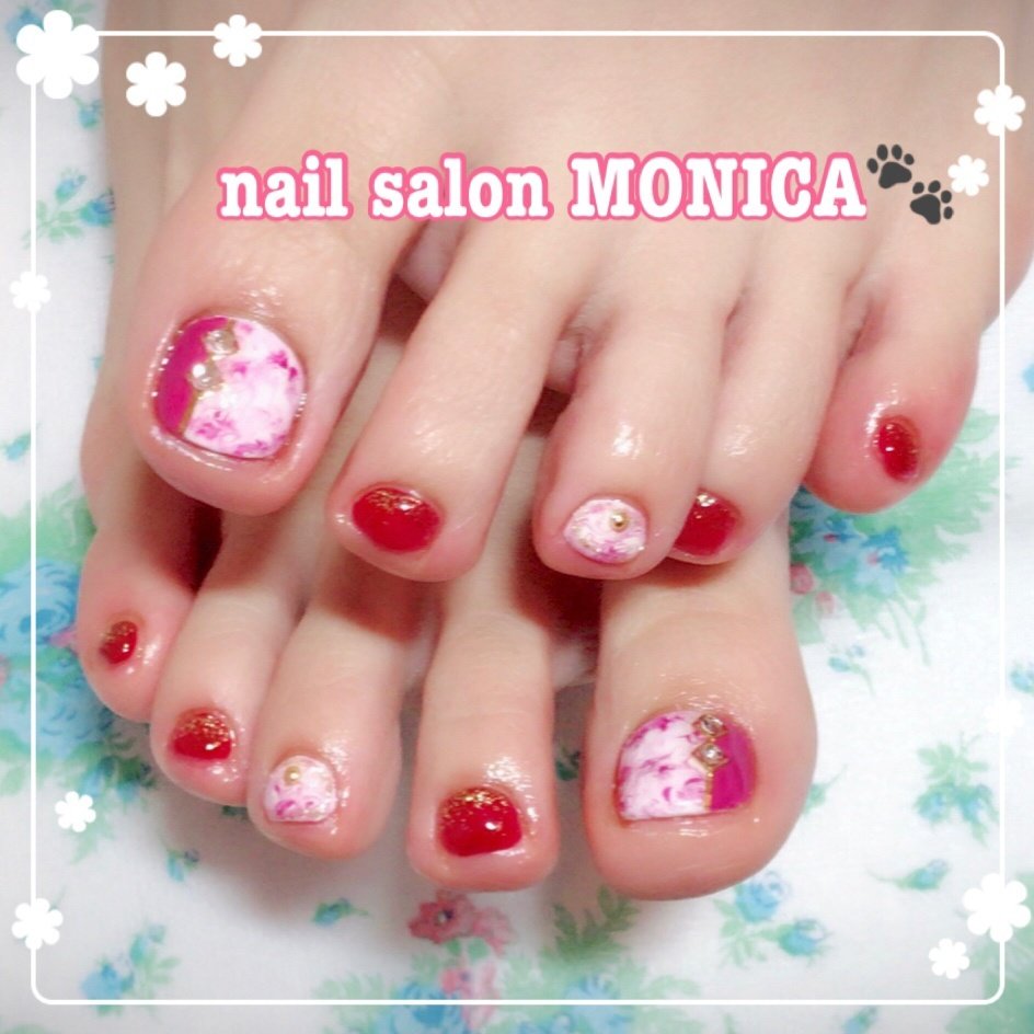 冬 お正月 フット マーブル ミディアム Nail Salon Monica のネイルデザイン No ネイルブック