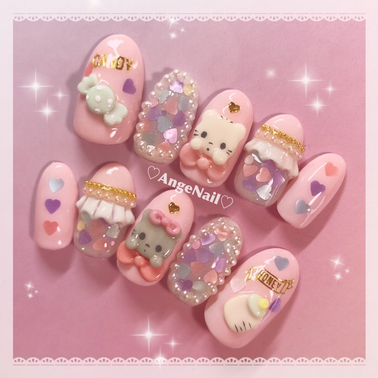 ハンド/ハート/キャラクター/3D/ピンク - AngeNailのネイル