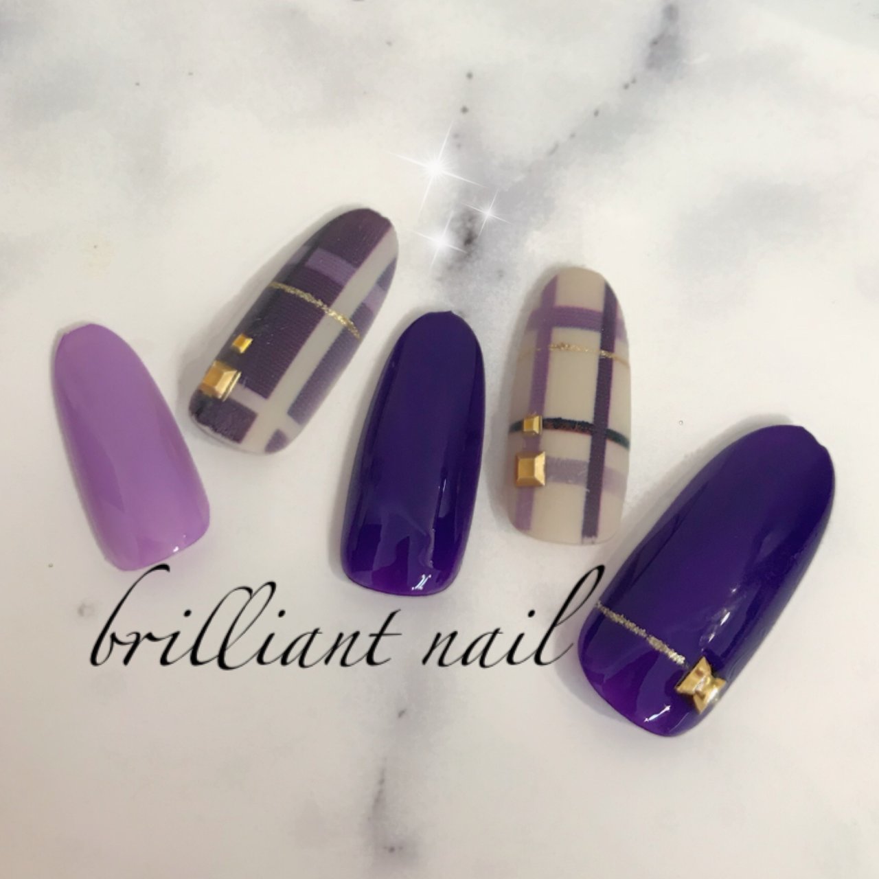 秋 冬 ハンド チェック パープル Brilliantnailのネイルデザイン No ネイルブック