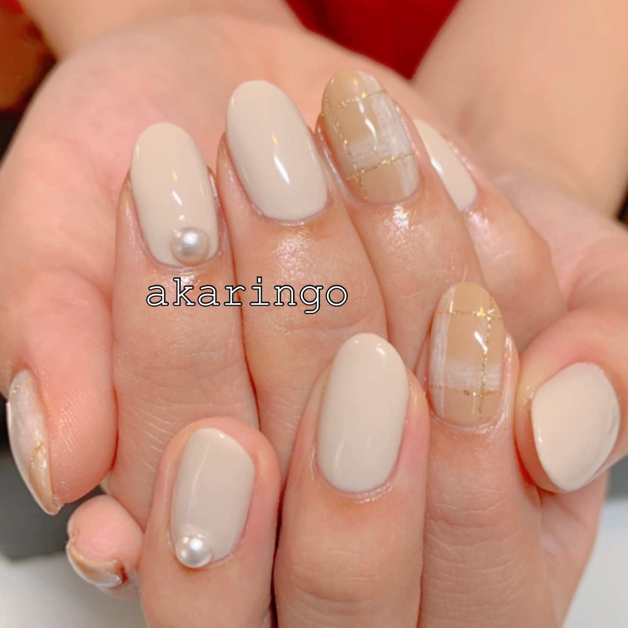 冬 ハンド ワンカラー チェック パール Akaringo Nailのネイルデザイン No ネイルブック