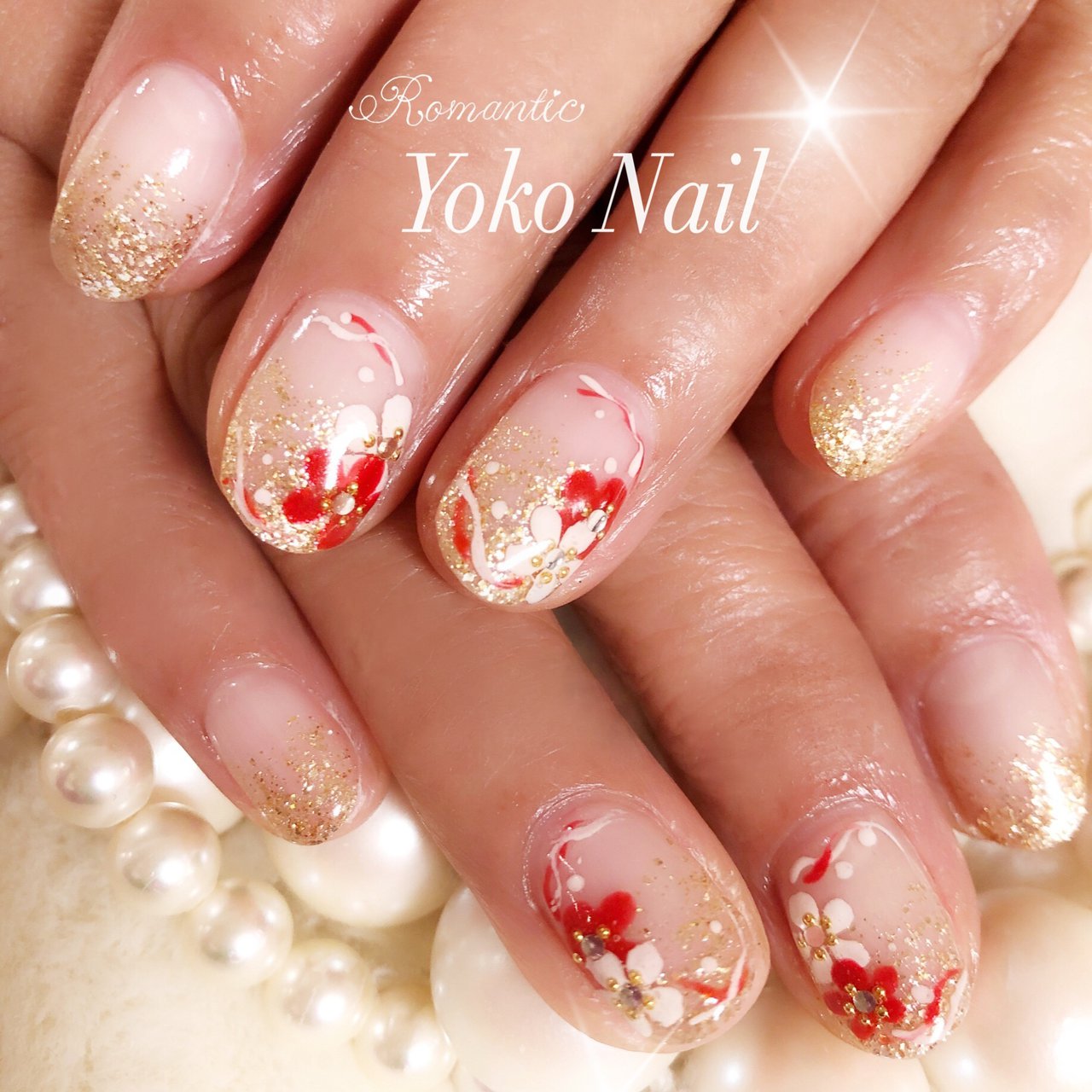 お正月 グラデーション ラメ フラワー Yoko Nailのネイルデザイン No ネイルブック