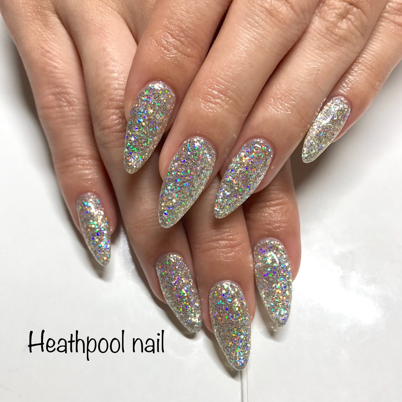 ハンド ラメ ワンカラー ロング シルバー Heathpoolnailのネイルデザイン No 311 ネイルブック