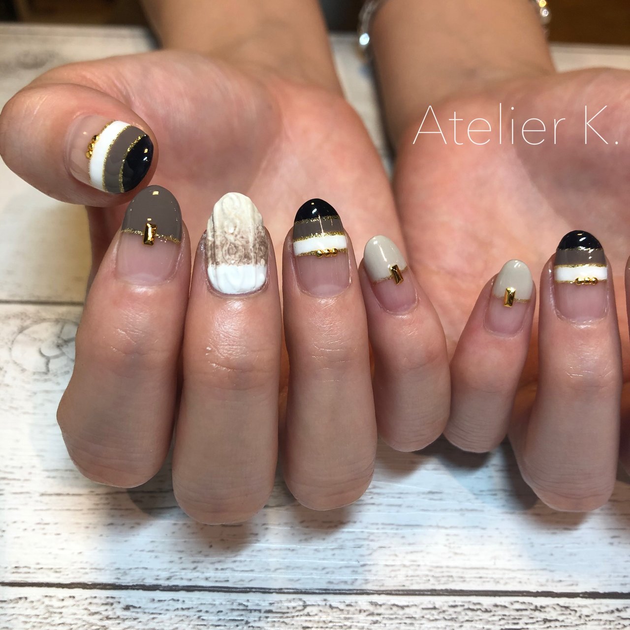 秋 冬 ハンド ニット ボーダー Atelier K 美容室クイール ネイリスト Yukiのネイルデザイン No ネイルブック