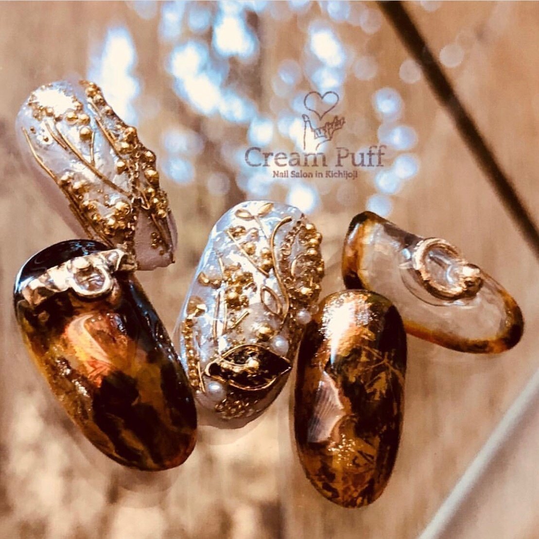 秋 冬 ビジュー パール べっ甲 Creampuffのネイルデザイン No ネイルブック
