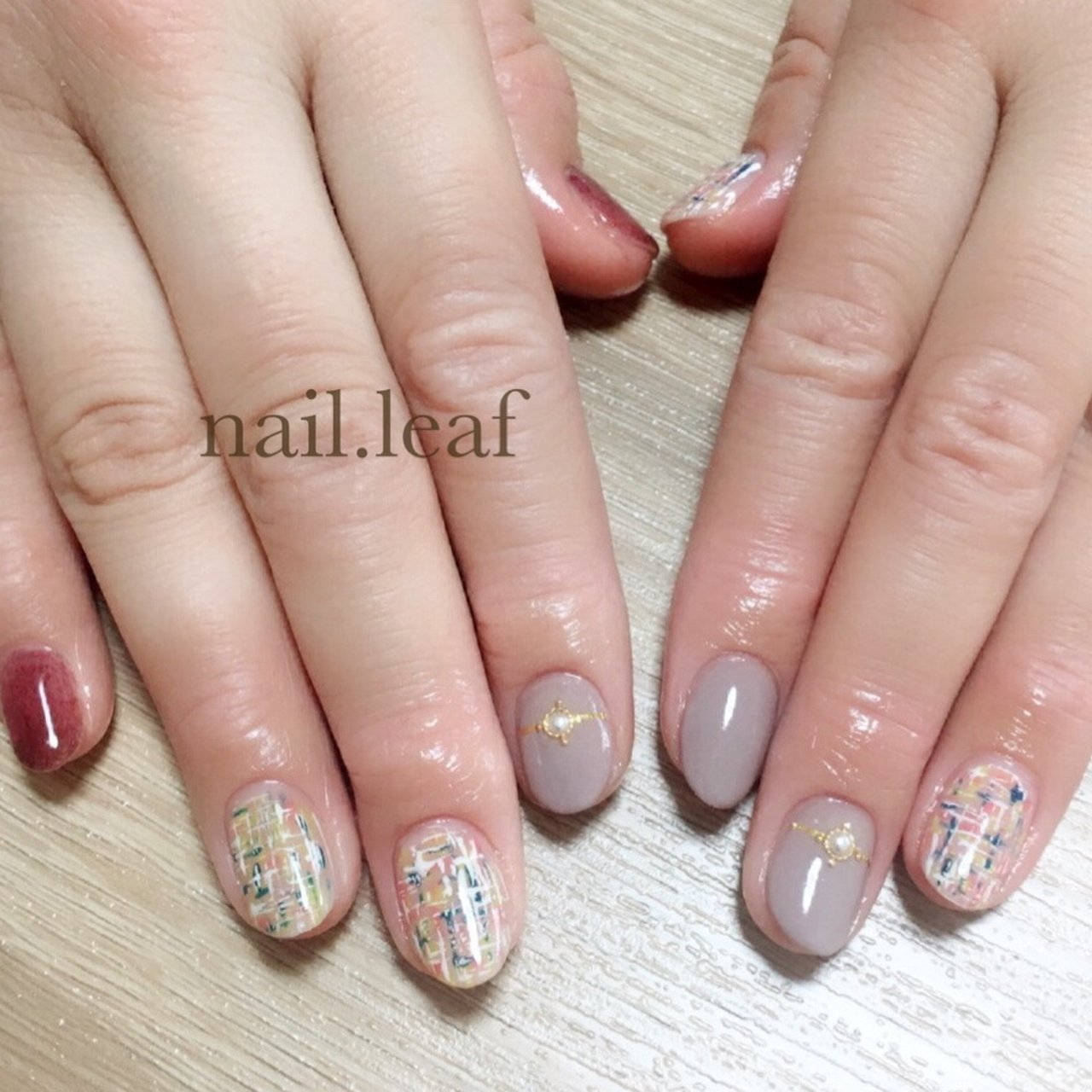 冬 お正月 バレンタイン ハンド ツイード Nail Leaf リーフ のネイルデザイン No ネイルブック