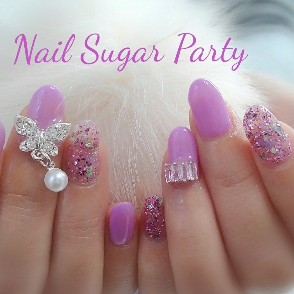 ワンカラー ビジュー ピンク パープル お客様 Nail Sugar Party ﾈｲﾙｼｭｶﾞｰﾊﾟｰﾃｨ のネイル デザイン No ネイルブック