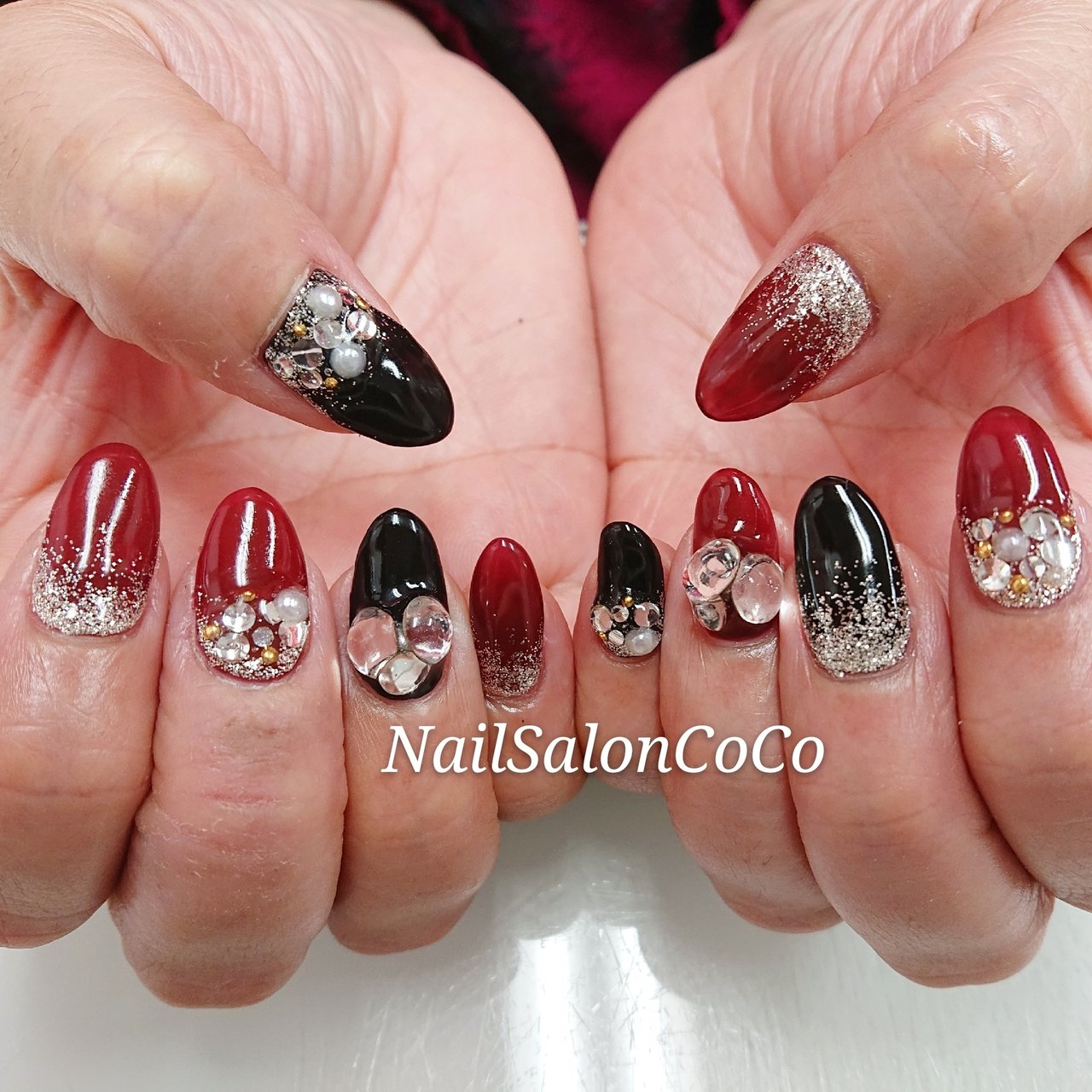 冬 ハンド ラメ ワンカラー ビジュー Nailsaloncocoのネイルデザイン No ネイルブック