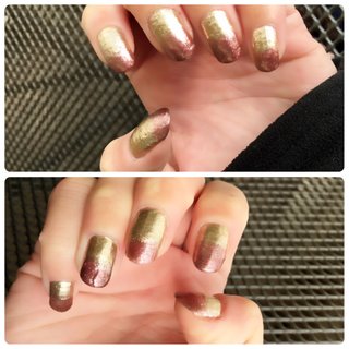 gradation nail ゴールドラメを根元側に錆赤茶ラメを爪先に塗る。(3coinのマニキュア)つなぎ目がなだらかになる様に
スポンジに上記のの配色でマニキュアをのせて
つなぎ目あたりをポンポンする。
最後に爪先が濃くなる様に錆赤茶マニキュアを
重ね完成。
#ハンド #ミディアム #nail #パーティー #ラメ #ゴールド #冬 #グラデーション #セルフネイル #マニキュア #セルフ #スポンジ #簡単 #赤茶 #錆色 #秋 #冬 #お正月 #ハンド #グラデーション #ラメ #バイカラー #ミディアム #ボルドー #ブラウン #ゴールド #マニキュア #セルフネイル #10305 #ネイルブック
