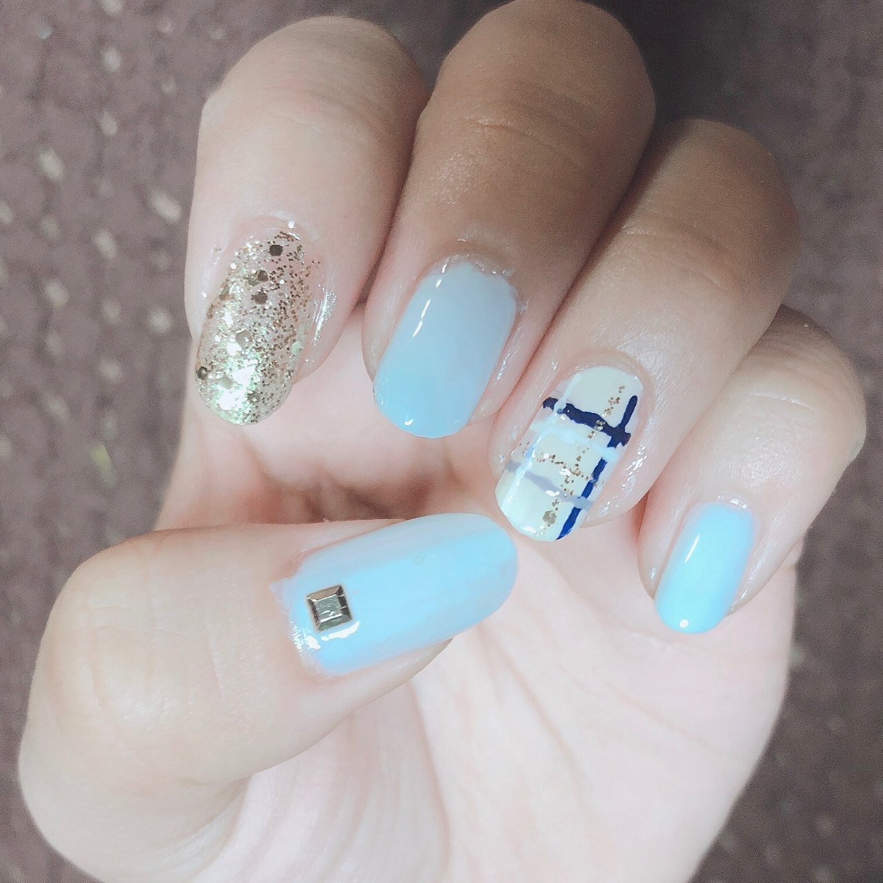 オールシーズン ハンド ラメ チェック ミディアム あかぬーのネイルデザイン No ネイルブック