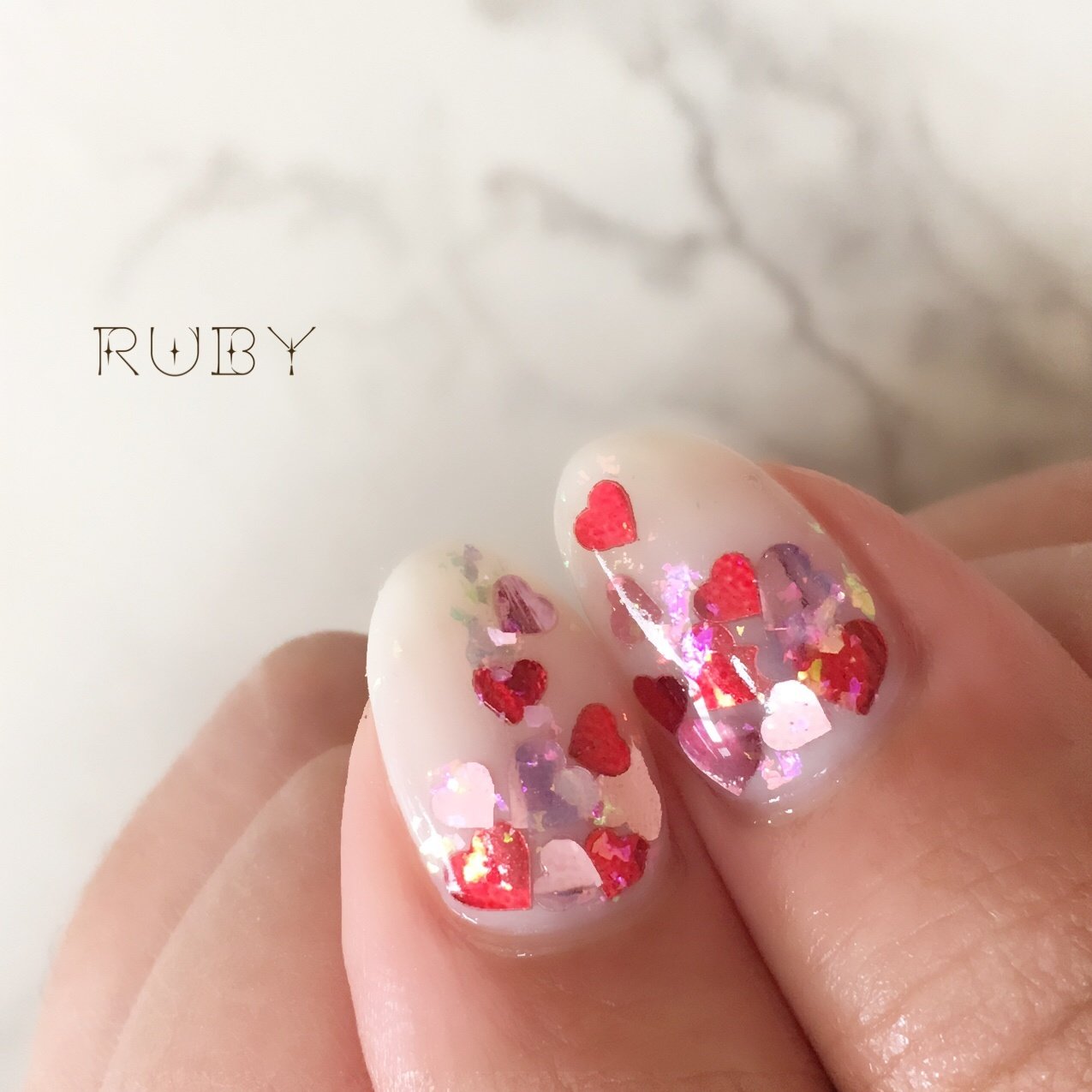 冬 バレンタイン ハンド ホログラム ハート Ruby Nail07のネイルデザイン No ネイルブック