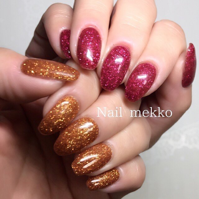 ラメ ワンカラー ピンク レッド ゴールド Nail Mekkoのネイルデザイン No ネイルブック